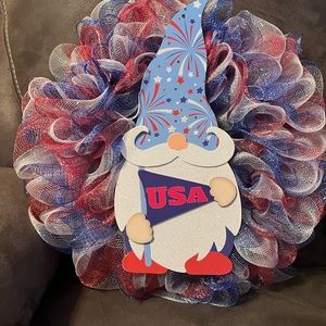 Red, white and blue gnome wreath